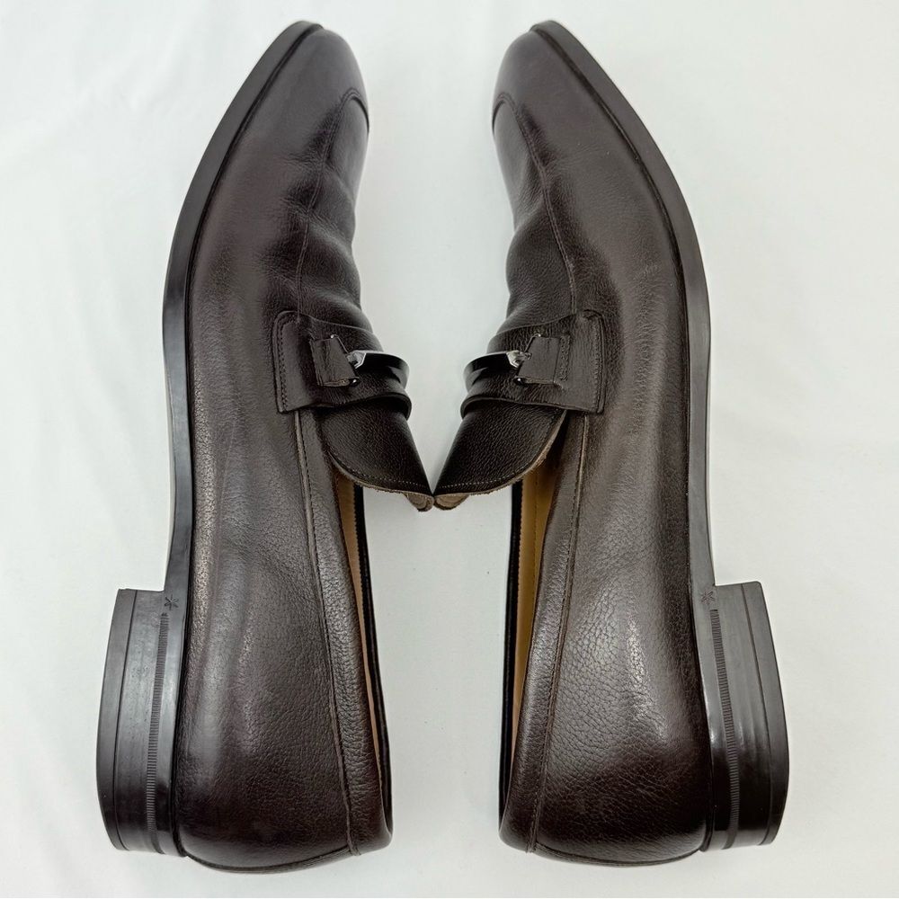Hugo Boss Brown Leather Silver Tone Horse Bit Slip On Dress Loafer Shoes - Picture 6 of 15